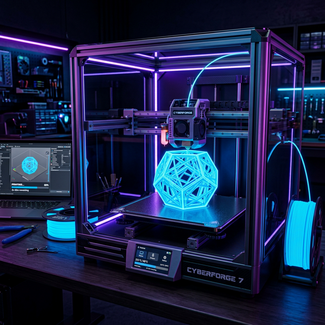 High-tech FDM 3D Printer printing a geometric model